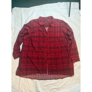 Susan‎ Graver Weekend Red Black Plaid Button Down Shirt Women Plus Size 2X